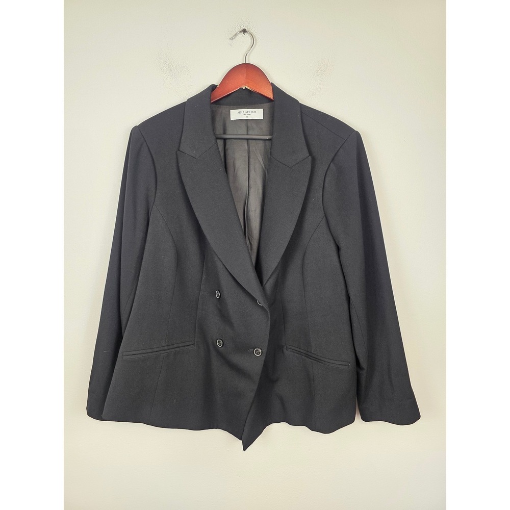 MM LaFleur OHara Blazer Womens Plus Size +2 18W Black Double Breasted Peak Lapel